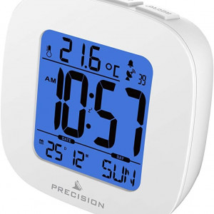 Ceas cu alarma PRECISION, alb, LCD, 7.7 x 7.7 x 3 cm - Img 2