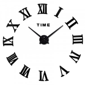 Ceas de perete 3D Timelike, metal/plastic, negru, 80 cm