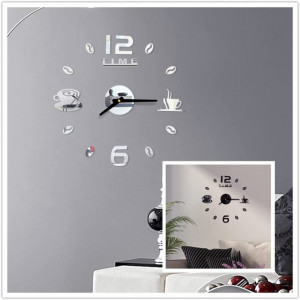 Ceas de perete autocolant Deyiis, oglinda acrilica, analogic, negru, 38 cm - Img 4