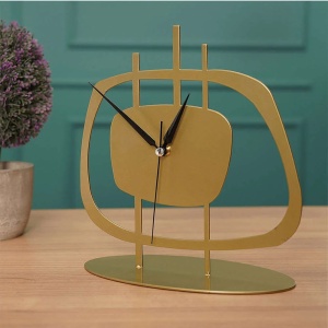 Ceas decorativ de masa metal 100% grosime 1.5mm, 21x23 cm, diametru 21 cm, mecanism silentios, baterie AA, auriu - Verificat A · Re-Bloom - Img 2