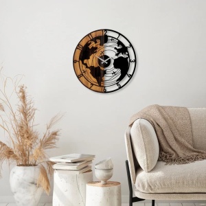 Ceas decorativ de perete din lemn si metal 56x56x3 cm, design modern, nuc/negru - Verificat A · Re-Bloom - Img 5