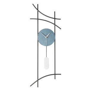 Ceas decorativ de perete Re-Bloom, metal, albastru/gri/negru, 75 x 30 cm