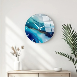 Ceas decorativ de perete Re-Bloom, sticla, albastru inchis, 40 cm - Img 2