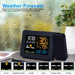 Ceas digital de masa cu proiectie, alarma, termometru si senzor exterior, umiditate Kalawen, plastic, negru, 16,7 x 10 cm - Img 6