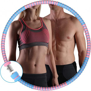 Cerc pentru fitness/masaj Wiseten, metal/spuma, roz/albastru, 8 segmente, 90 cm - Img 1