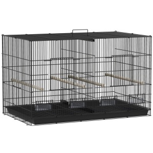 Colivie pentru pasari cu separator si raft inferior Re-Bloom, otel/PP, 94x57x57 cm, sertar detasabil, 3 usi, negru - Verificat A · Re-Bloom