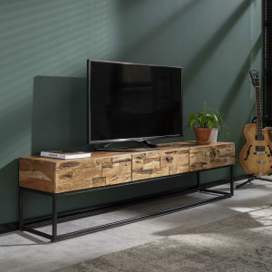 Comoda TV Easterling, lemn masiv, maro/negru, 180 x 46 x 40 cm - Img 2