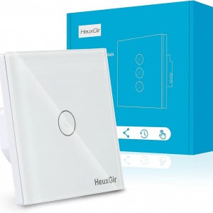 Comutator de lumina inteligent WiFi HeuxGir, ABS/sticla, alb, 10 A, 8,6 x 3,5 x 8,6 cm - Img 1