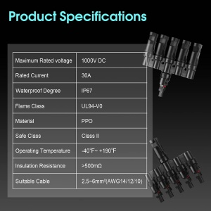 Conector 1 pana la 5 pini pentru panouri solare Paekq, PPO, negru