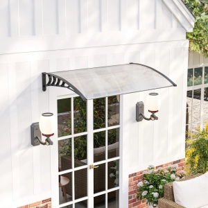 Copertina de exterior curbata, policarbonat 5mm/aluminiu/PP, 90x150x25 cm, suport perete 90x25 cm, transparent/negru - Verificat A · Re-Bloom - Img 2