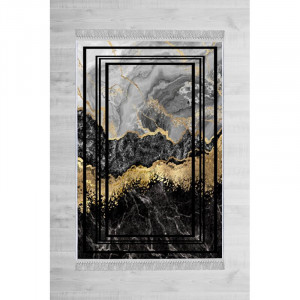 Covor Lindy, textil, gri/auriu/negru, 80 x 120 cm - Img 3