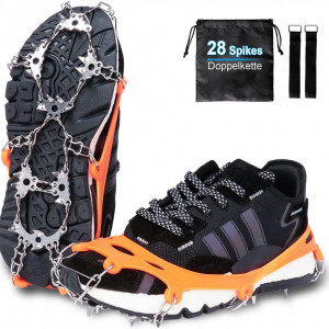 Crampoane pentru pantofi de munte cu 28 de varfuri Hobein, otel inoxidabil/silicon, portocaliu/argintiu, 45-48