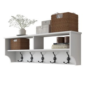 Cuier de perete Asir, PAL/metal, alb/negru, 120 x 37,2 x 22,2 cm