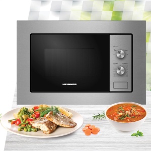 Cuptor cu microunde incorporabil Heinner HMW-MDBI20MIX, Putere 800W, Capacitate 20L, Control mecanic, Inox/Negru - Img 2