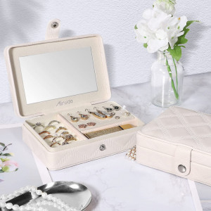 Cutie de bijuterii cu oglinda Allinside, alb, piele artificiala, 16,5 x 11,5 x 5,5 cm - Img 2