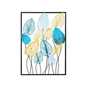 Decor de perete Re-Bloom, metal, albastru/auriu/negru, 50 x 70 cm
