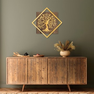 Decor de perete Re-Bloom, model copac, lemn/metal, maro/auriu, 54 x 54 cm - Img 2