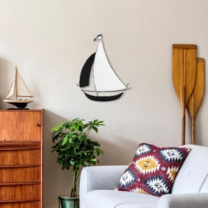 Decor de perete Re-Bloom, model corabie, meta, negru/alb, 39 x 48 cm - Img 4