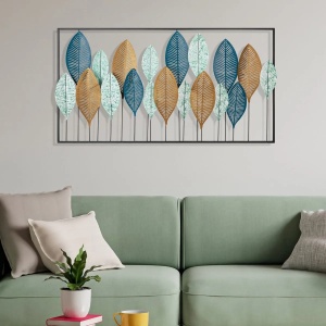 Decor de perete Re-Bloom, model frunze, metal, multicolor, 115 x 3 x 60 cm - Img 3