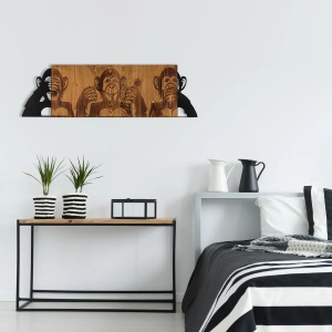 Decor de perete Re-Bloom, model maimute, lemn/metal, negru/nuc, 82 x 58 cm - Img 3