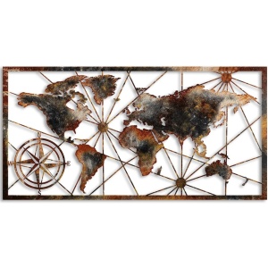 Decor de perete Re-Bloom, model World Map, metal, multicolor, 120 x 60 cm