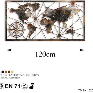 Decor de perete Re-Bloom, model World Map, metal, multicolor, 120 x 60 cm - Img 2