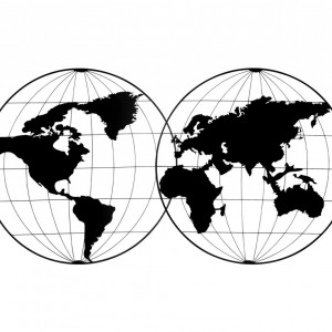 Decor de perete Tanelorn, model World Map, metal, negru, 60 x 1 x 113 cm