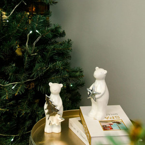 Decoratiune de Craciun Casaido, model urs, ceramica, alb, 18,3 x 9 cm - Img 3
