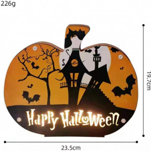 Decoratiune pentru Halloween, model dovleac, LED, lemn, 23,5 x 19,7 cm - Img 8