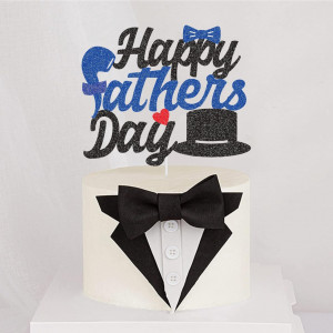 Decoratiune pentru tort "Happy Father's Day" Generic, hartie, negru/albastru, 17.2 x 14 cm - Img 3