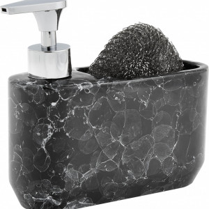Dispenser de sapun cu burete, negru marmorat, 19 x 16 x 7 cm - Img 1