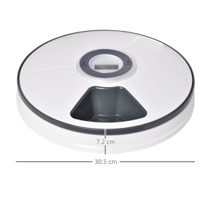 Distribuitor automat hrană câini & pisici cu LED & timer, 6 boluri, Φ30,5x7,2cm, Alb/Gri - Verificat A · Re-Bloom - Img 3