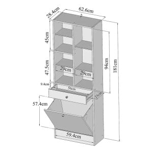 Dulap combinat lenjerie, PAL, Alb, 63 x 28 x 181 cm