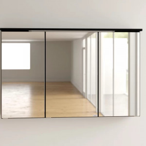 Dulap de baie cu oglinda Dessie, LED, lemn/sticla, negru, 100 x 20 x 64 cm