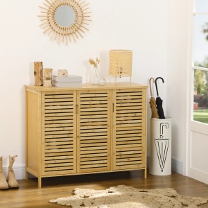 Dulap de pantofi cu 8 rafturi pe 3 niveluri, bambus, 100x35x80 cm, raft 61.6x31.2cm + 30.8x31.2cm, inaltime intre rafturi 16cm, 16 perechi, marime max EU46, capacitate 60kg, lemn natural - Verificat A · Re-Bloom - Img 2