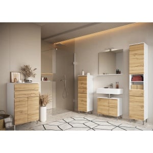 Dulap pentru lavoar Torrance, MDF/PAL, natur/alb, 60 x 56 x 34 cm