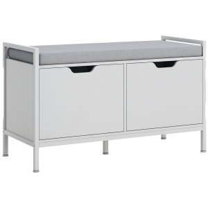 Dulap pentru pantofi cu 2 compartimente si perna Re-Bloom, otel/PAL/textil efect in/spuma, 84x35x50 cm, perna 80x35x47 cm, 160 kg, alb - Verificat A · Re-Bloom