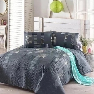 Eponj Home set cuvertura + 2 fete de perna, 65% bumbac/35% poliester, 220x240 cm + 2x60x60 cm, umplutura fibra 100%, lavabil 30°C, multicolor - Verificat A · Re-Bloom