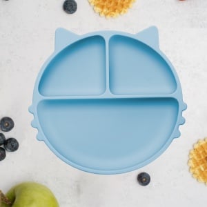 Farfurie compartimentata din silicon cu ventuza, AppeKids - Kitty - Aqua Blue - Img 1