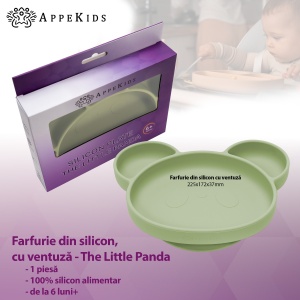 Farfurie din silicon cu ventuza, AppeKids, Panda - Raw Green - Img 2