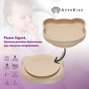 Farfurie din silicon cu ventuza, AppeKids, The Little Bear - Bubble Beige - Img 3