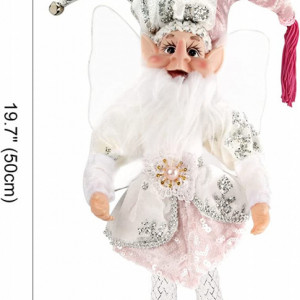 Figurina Elf de Craciun ABXMAS, textil, alb/roz/argintiu, 50 cm - Img 5