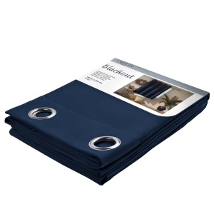 Flhf draperie opaca 140x175 cm, 100% poliester, inele de fixare, lavabila 30°C, albastru marin - Verificat A · Re-Bloom