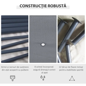 Foisor 3x4 m Re-Bloom, otel vopsit cu pulbere/poliester PA, 4x3x2.72 m, 6 perdele detasabile, stresina 1.92 m, gri/negru - Verificat A · Re-Bloom - Img 6