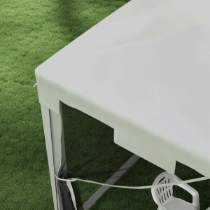 Foisor de gradina 4x3m, metal/PE, 395x295 cm, inaltime 200/255 cm, plasa tantari, 2 intrari, 4 franghii + 8 tarusi inclusi, alb/negru - Verificat A · Re-Bloom - Img 5