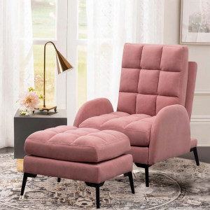 Fotoliu recliner cu scaun pentru picioare Cashanti, roz, 110 x 60 x 80 cm - Img 4