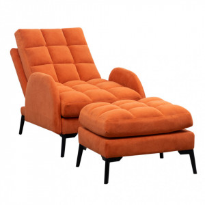 Fotoliu recliner Velvet, catifea mată, cu taburet, portocaliu - Img 3