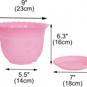 Ghiveci cu tava pentru plante Sourcing, plastic, roz, 23 X 14 X 16 cm /18 cm - Img 2
