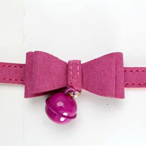 Guler cu papion si clopotel pentru caini Mcdobexy, piele PU/metal/ textil,roz/auriu, M, 29-38 cm - Img 6