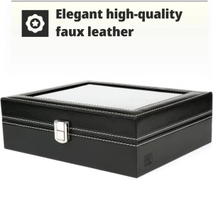 H&S cutie cu capac din sticla pentru 10 ceasuri, 22.5x7.5x20.5 cm, cu pernite, negru - Verificat B · Re-Bloom - Img 4